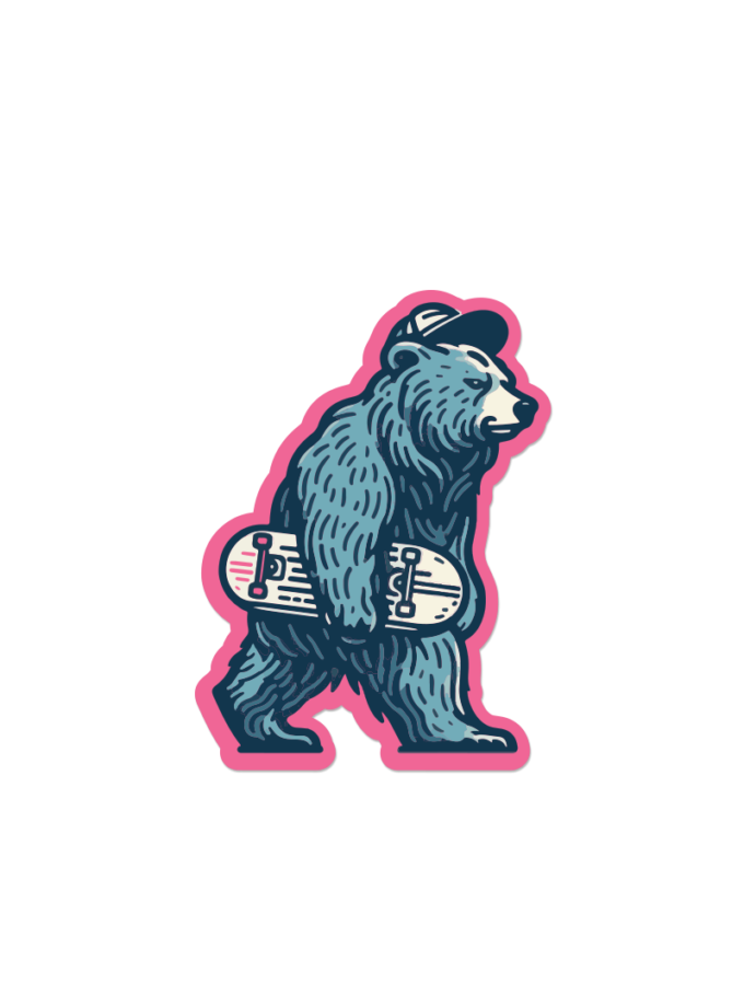 Sticker de un oso con patineta