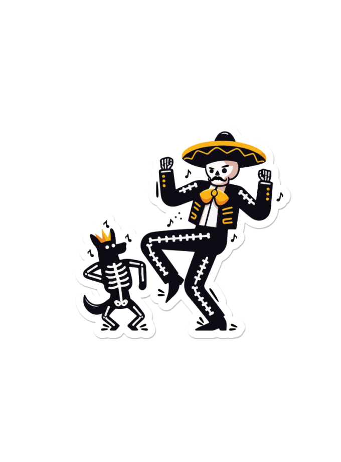 Calavera que baila con un perrito sticker